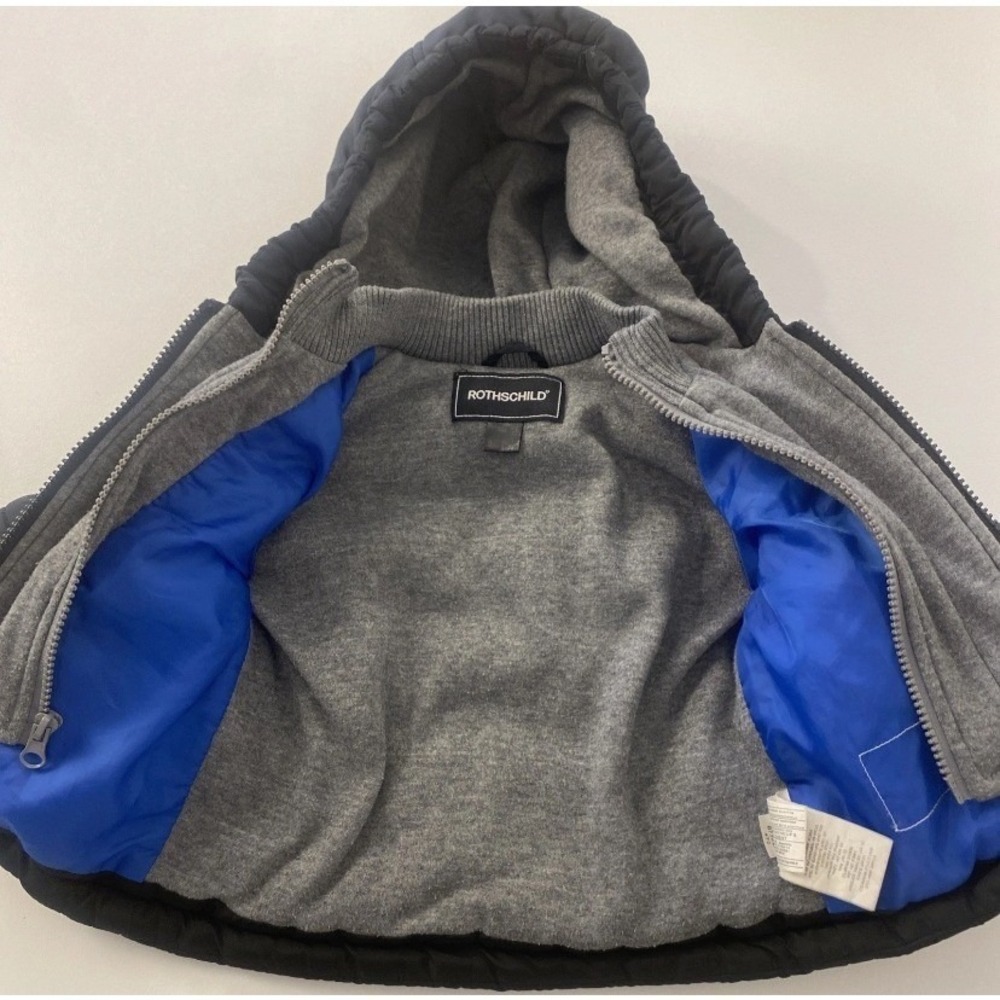 Rothschild Puffer Jacket Kids Black Blue Double Zip Hooded Winter Coat 18/24‎ Mo - Picture 3 of 10
